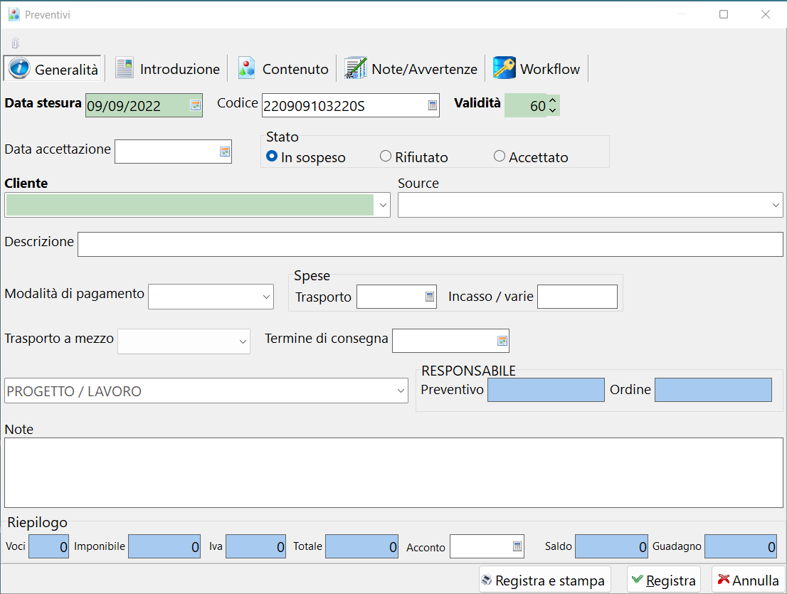 Preventivi - Generalità